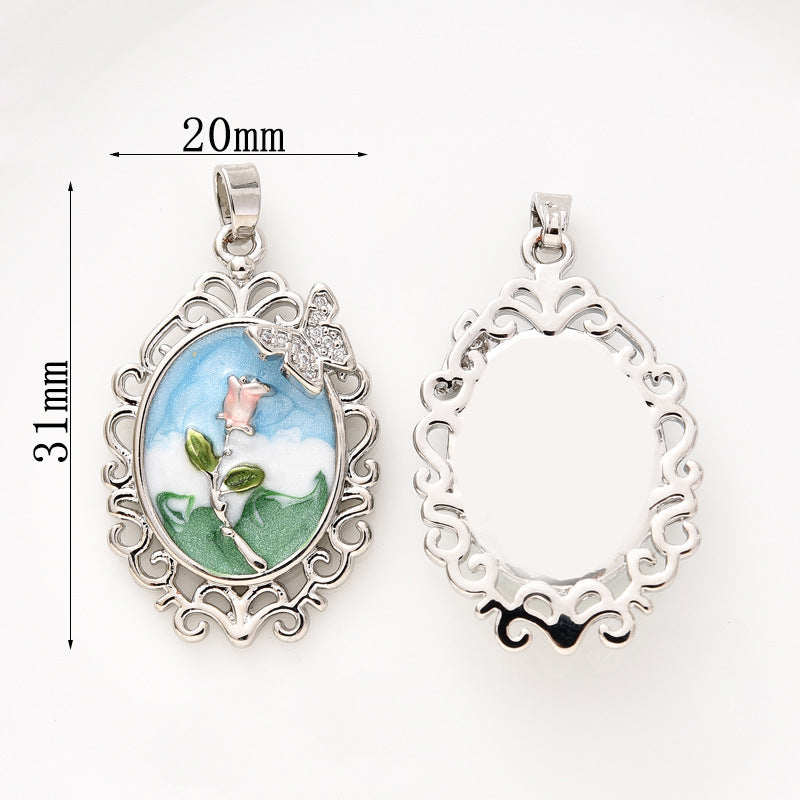 Wholesale Pearl Necklace Melon Buckle Pendant Oil Dropping Oil Painting Style Rose DIY Pearl Necklace Sweater Chain Accessories New